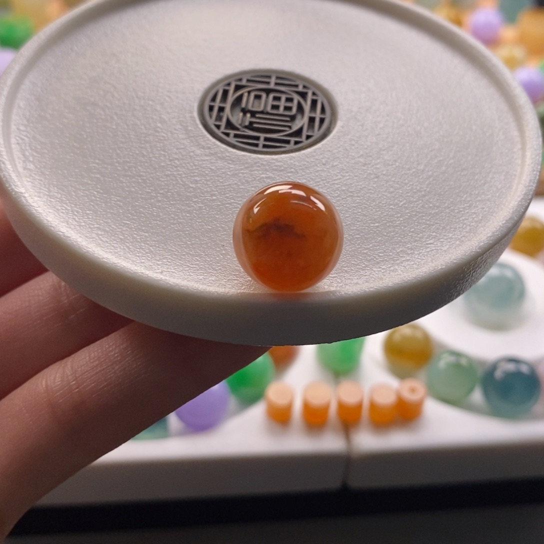 翡翠未镶嵌颈饰橘红特色飘花圆珠卡13