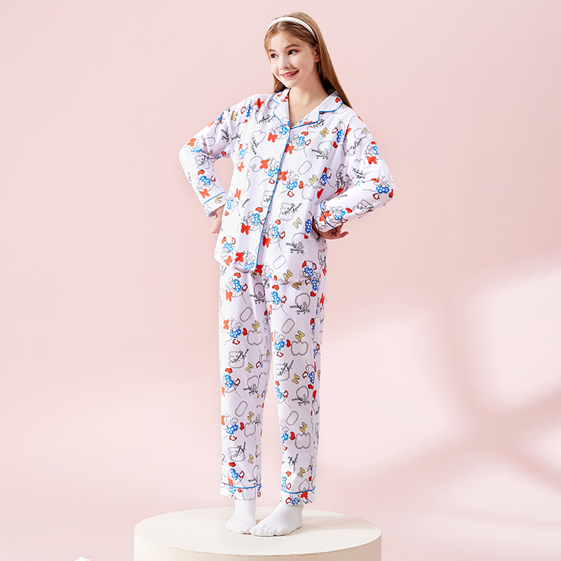 阪织屋迪士尼系列米妮棉质女士长袖长裤开衫套装