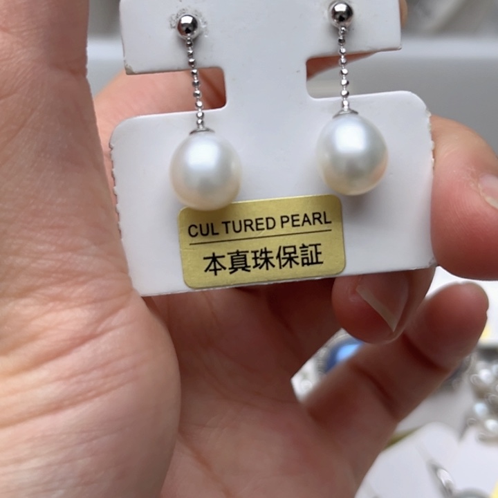 淡水珍珠银S925镶嵌耳钉