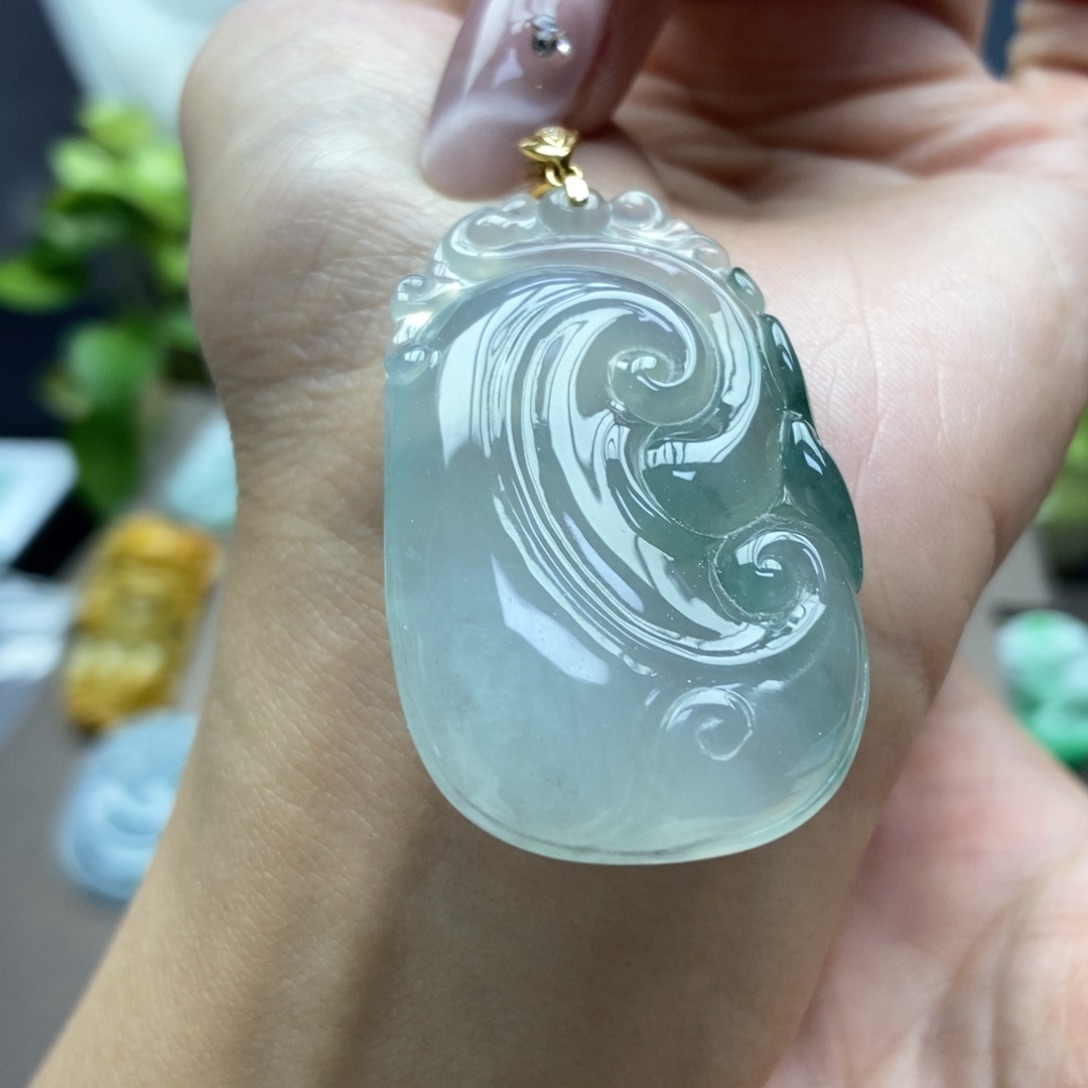 翡翠颈饰18K金镶嵌吊坠8