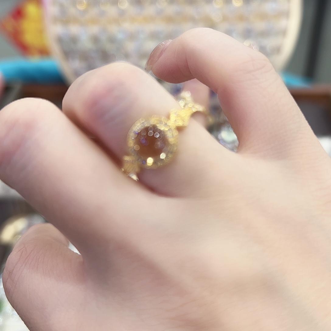 黄晶戒指银S925镶嵌