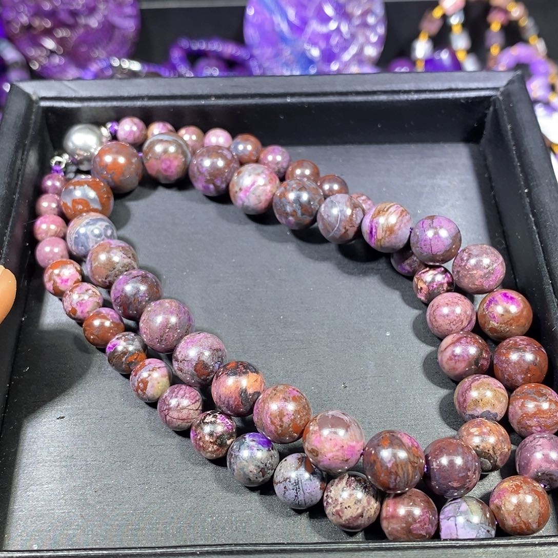 冰***薇苏纪石（舒俱来）未镶嵌南非老矿舒俱来泥地樱花圆珠塔链