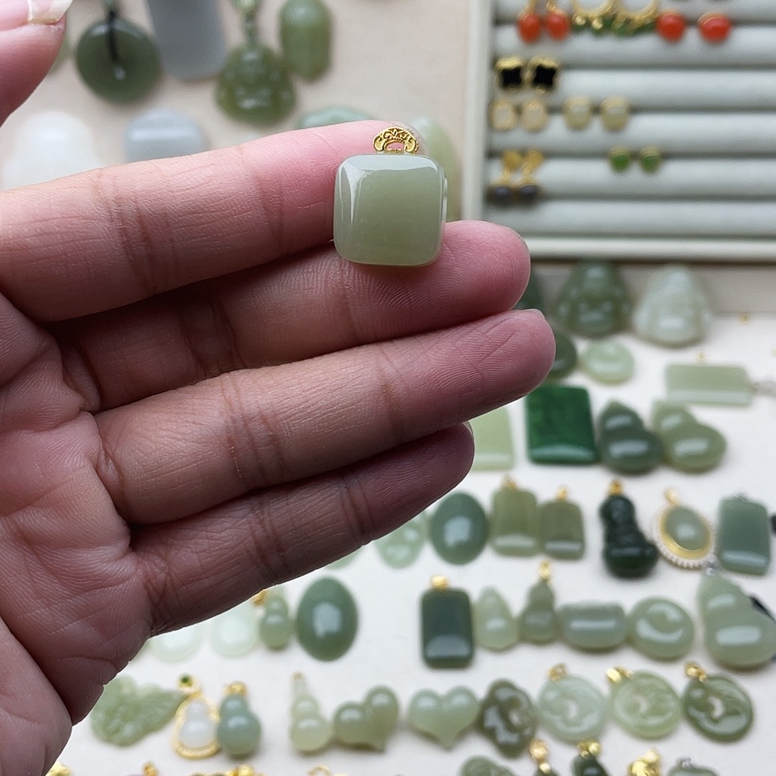 和田玉银S925镶嵌吊坠(不含链)