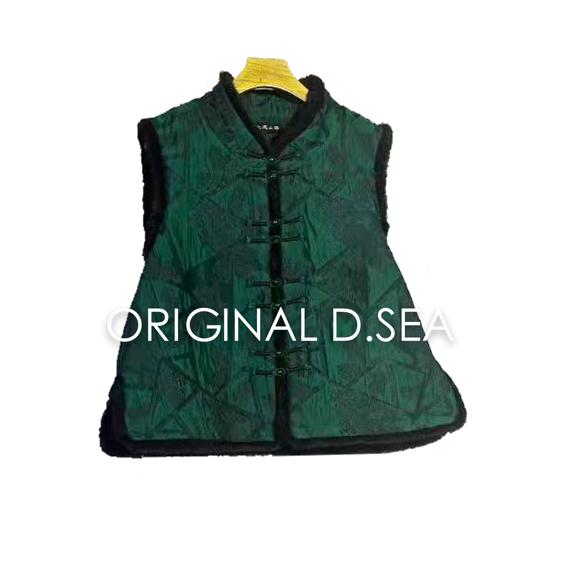 【鎏金岁月】S2325翡翠墨绿色拼接毛领廓形马甲