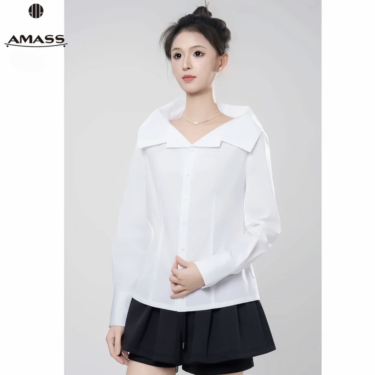AMASS/阿玛施25新款气质百搭通勤夏季时尚衬衫530035显瘦衬衣黑色