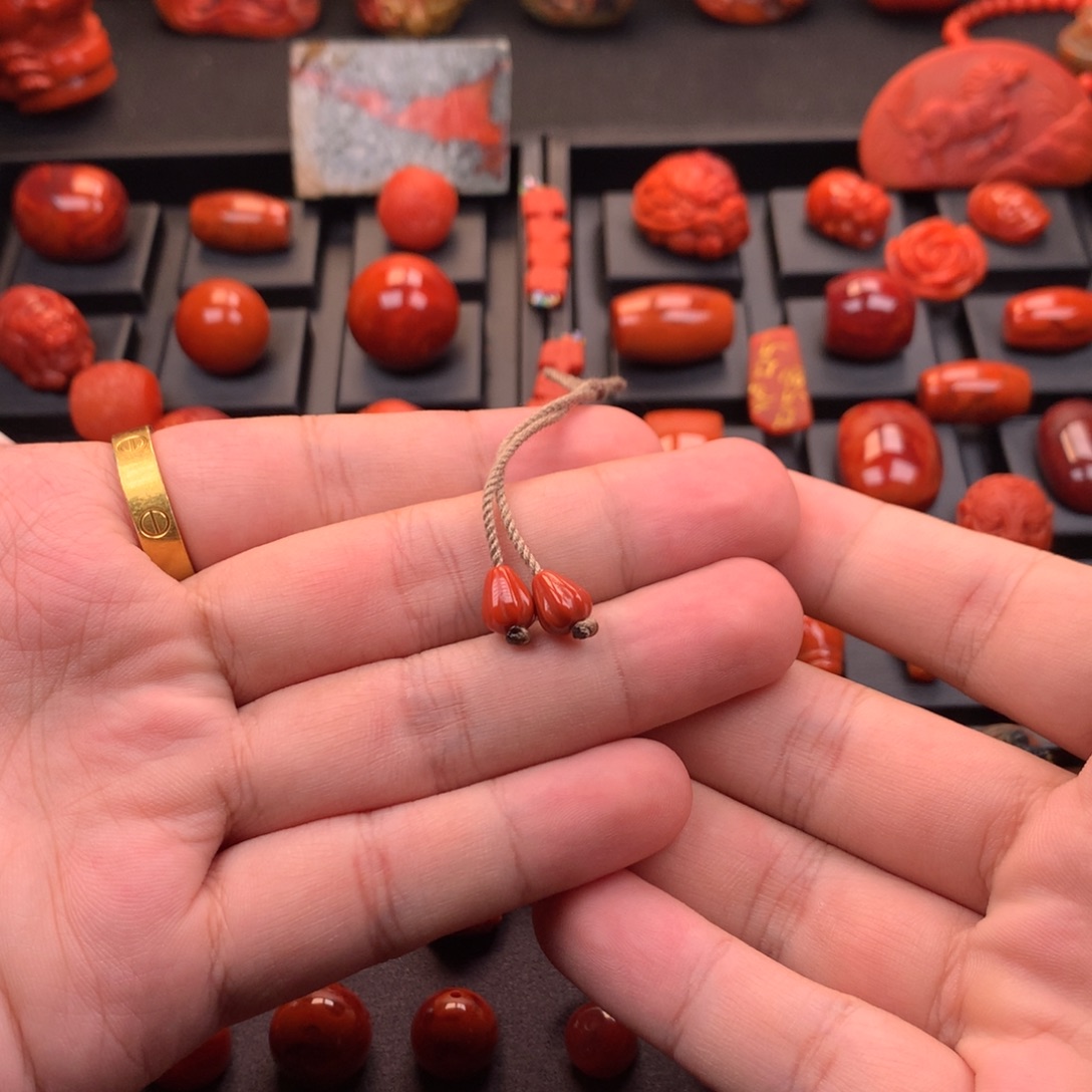 南红玛瑙未镶嵌川料原矿弟子珠对珠6mm