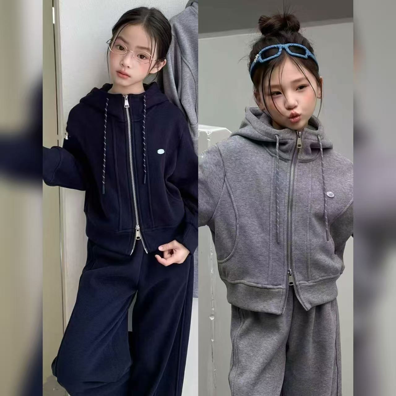 【2025秋冬韩款】加绒休闲连帽卫衣儿童套装x1456