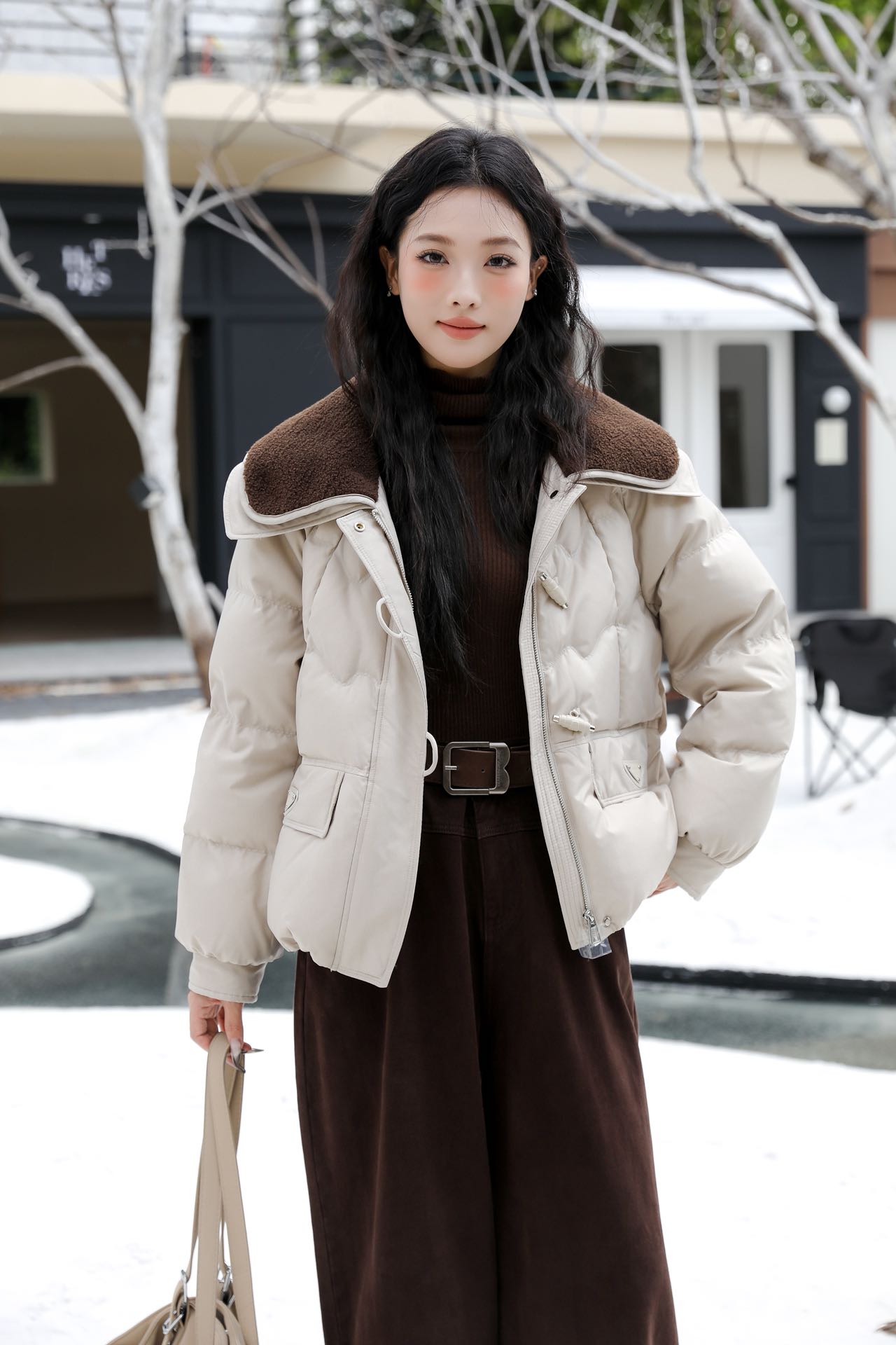 【YANGSHANG】拼接优雅时尚韩版保暖短款羽绒服 AT9562