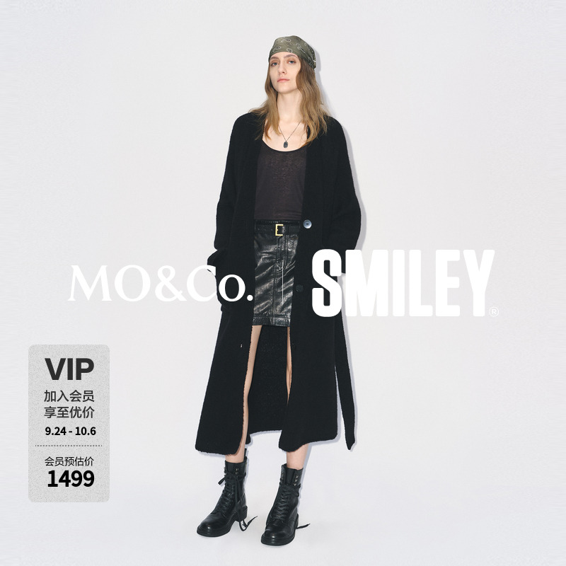 【SMILEY联名】MOCO针织开衫冬毛衣长款附腰带MBE4CAR021