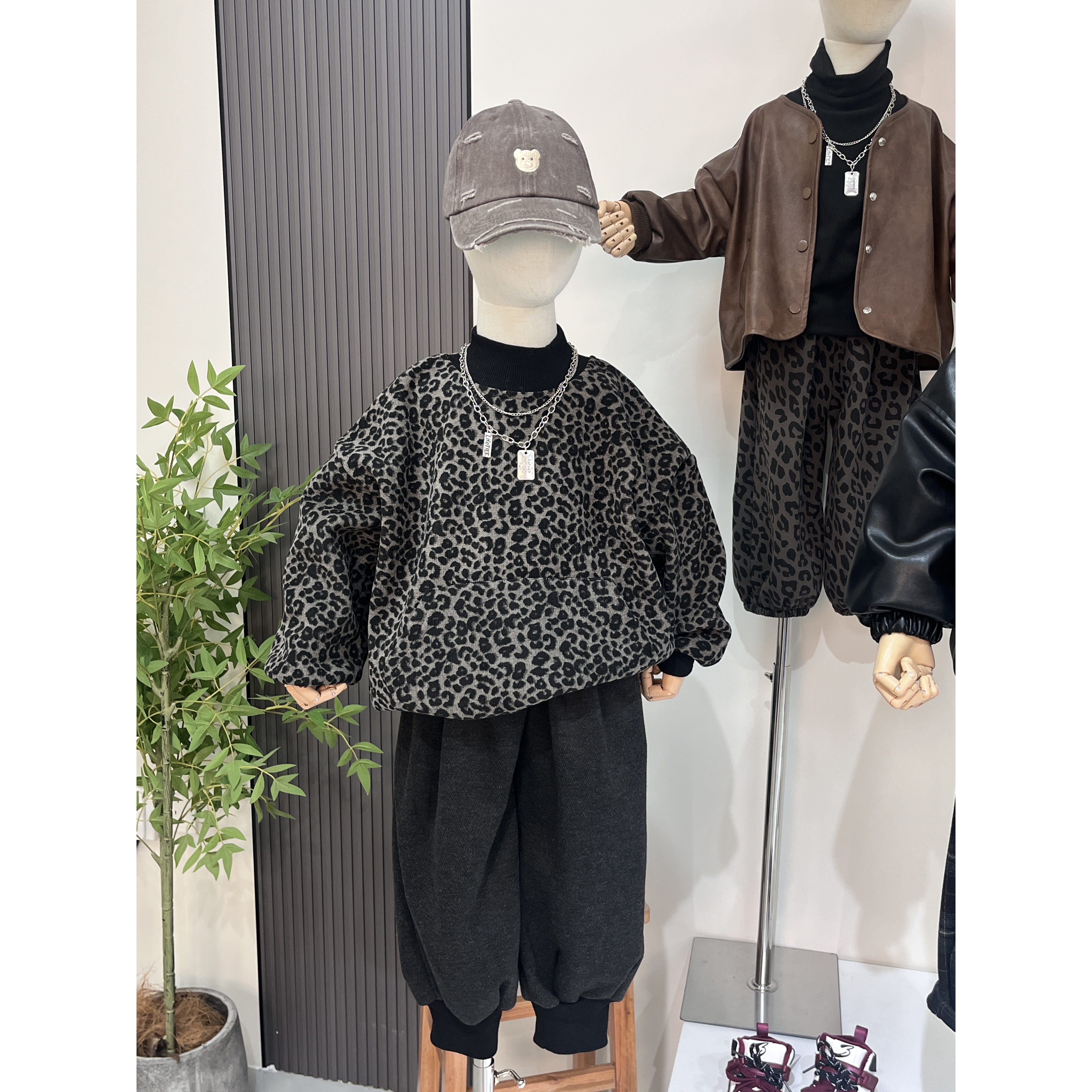 现货~儿童套装豹纹加绒卫衣裤子2025秋新款韩版男童装宽松潮SM167