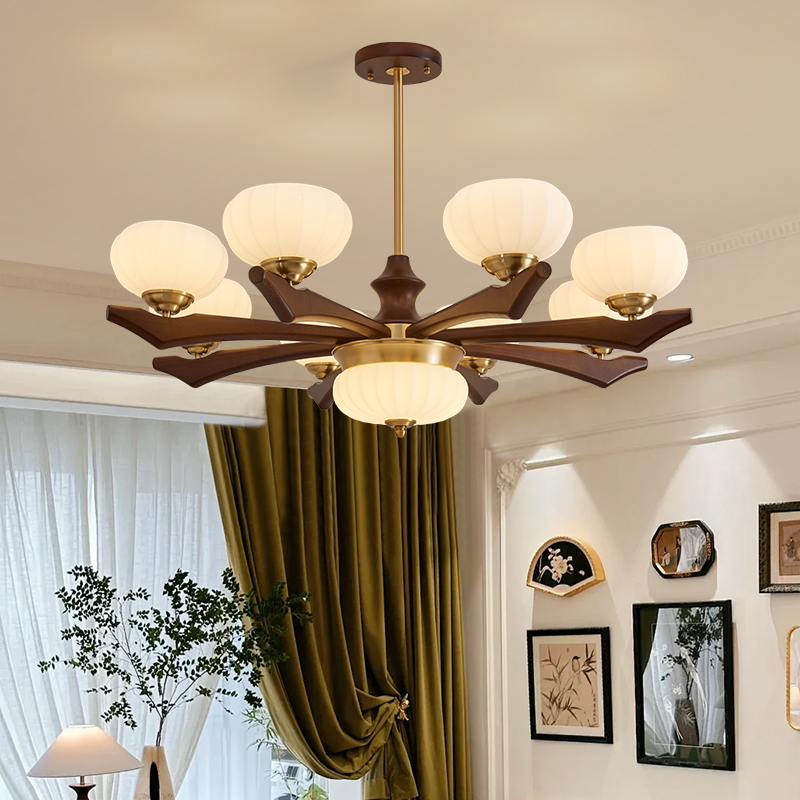 法式复古客厅吊灯客厅灯大气全铜实木高档轻奢卧室餐厅中古风灯具