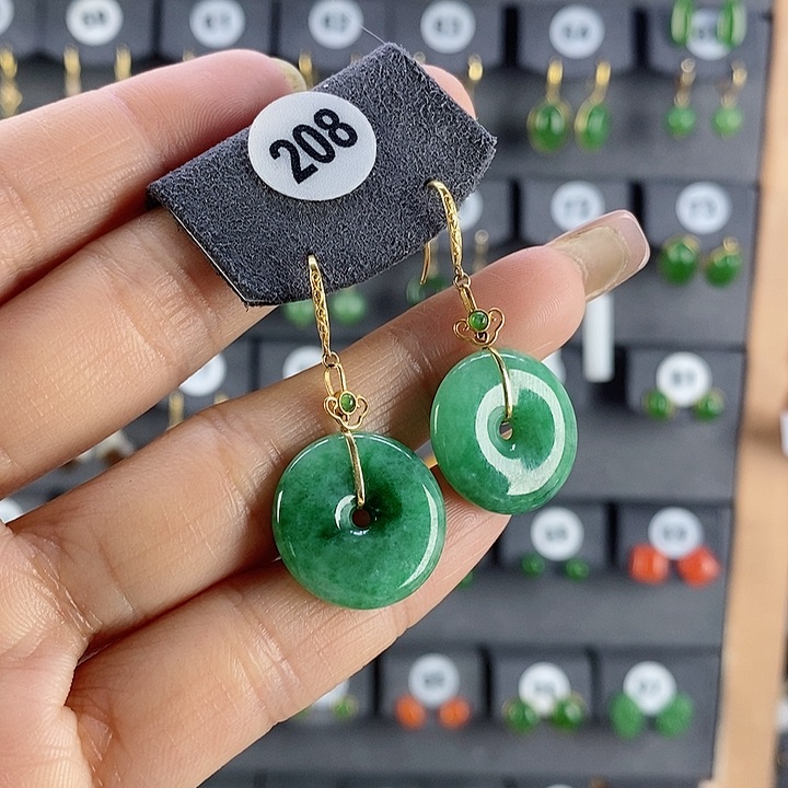 翡翠耳饰18K金镶嵌耳饰