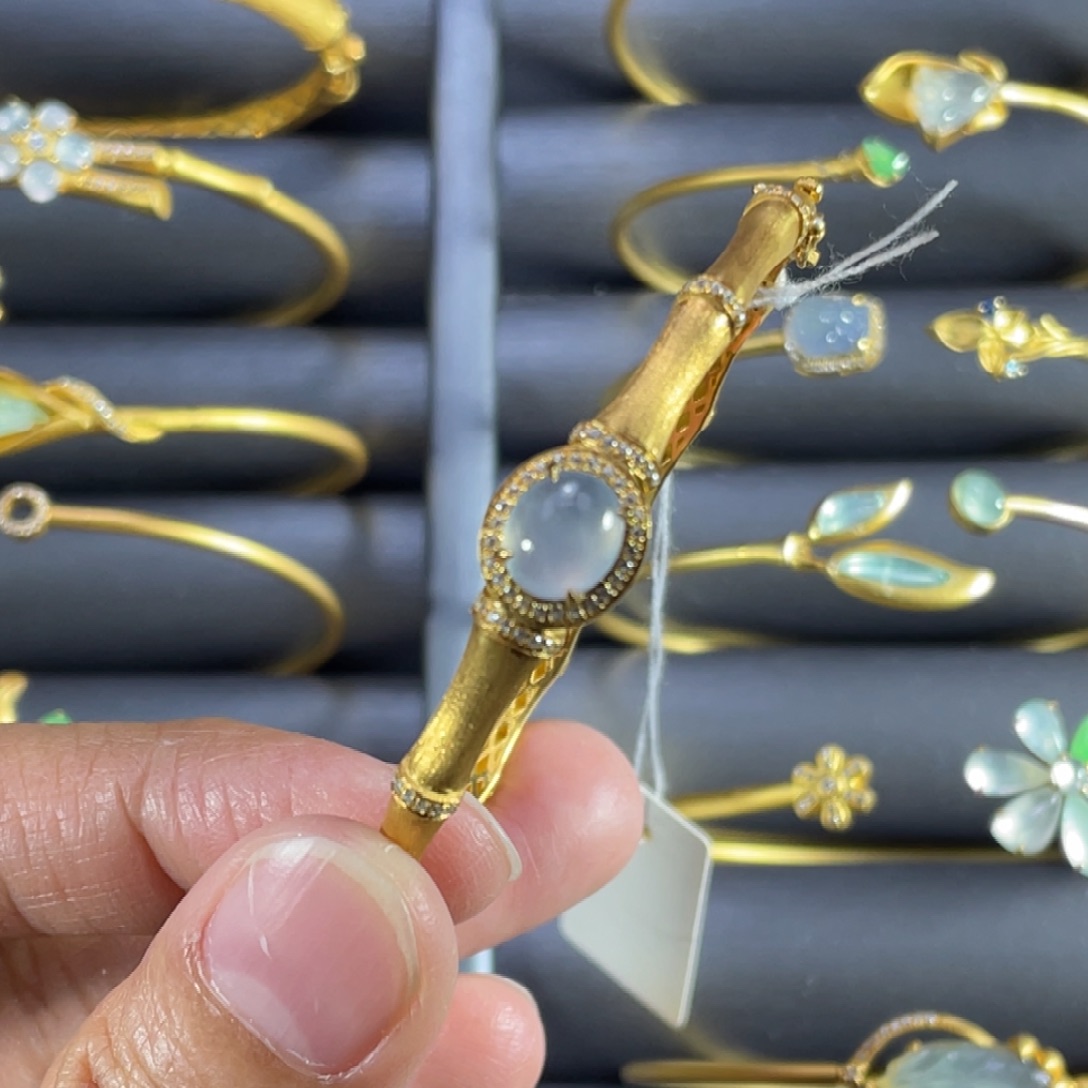 翡翠银S925镀金镶嵌手镯