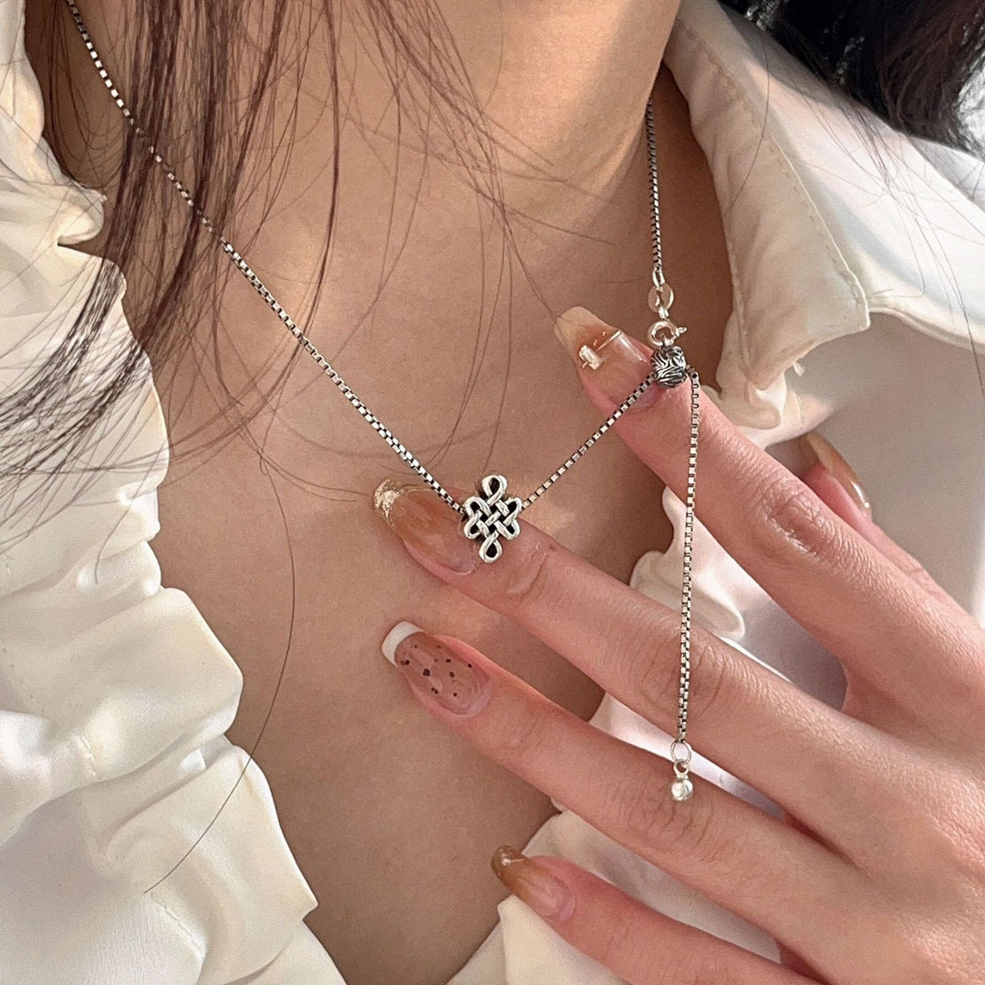 925银银制品 纯银吉祥结时尚潮流百搭项链XL392