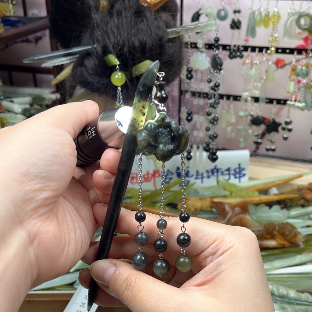 未镶嵌岫玉发饰长度16.5厘米左右