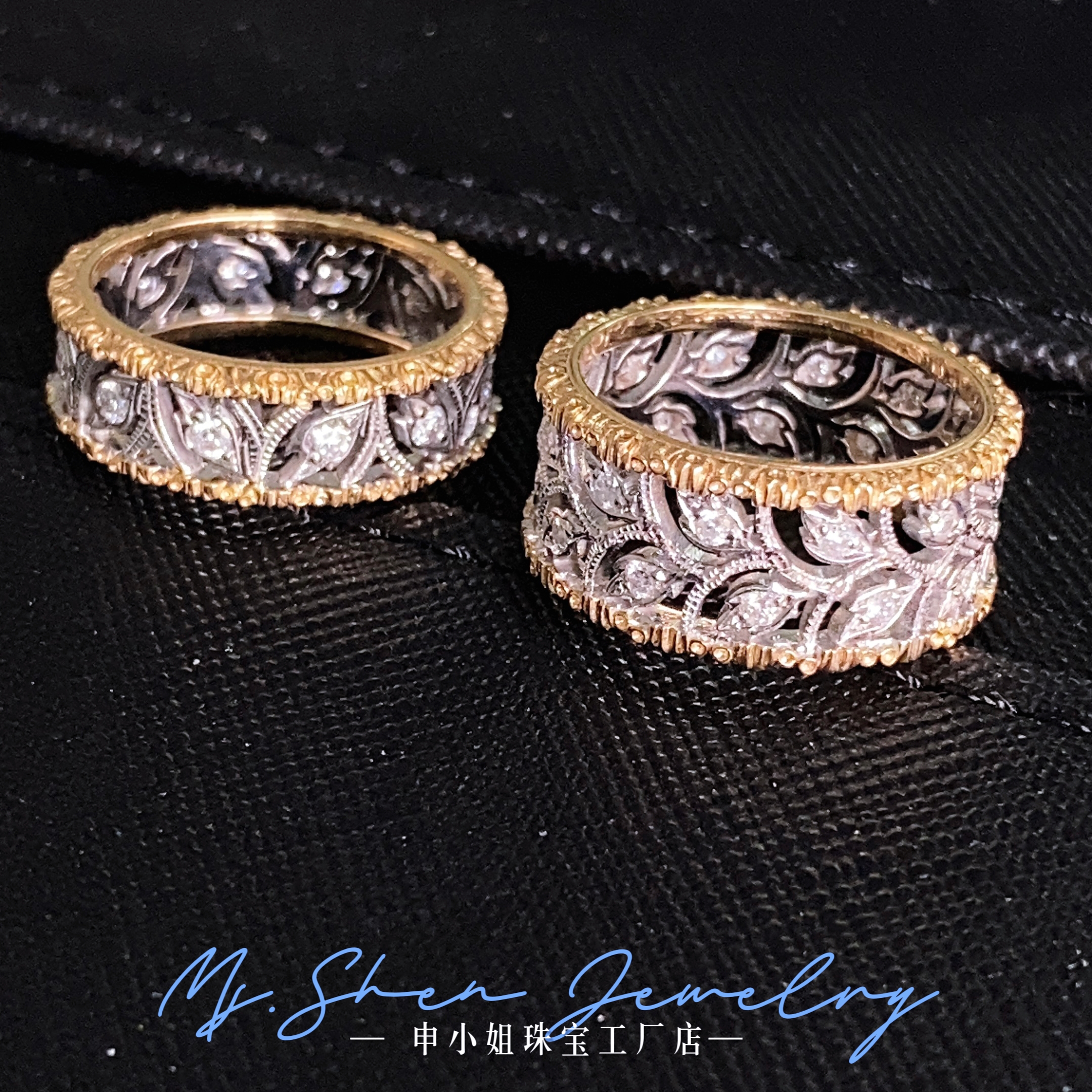 【申小姐】18K金钻石戒指月桂叶蕾丝镂空意大利雕金多样性发一件货