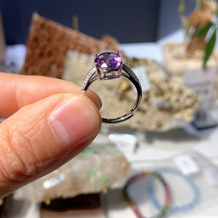 紫晶戒指银S925镶嵌紫水晶925银戒指