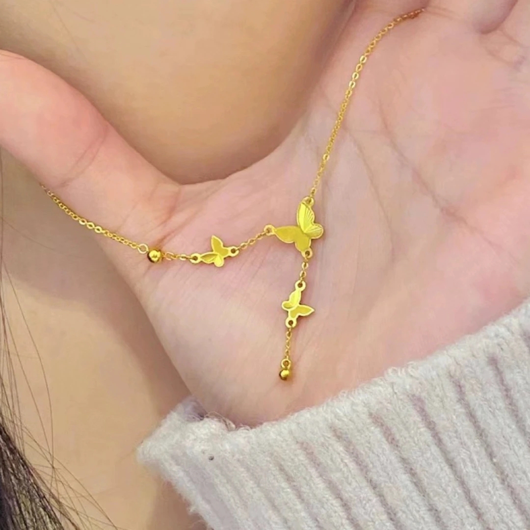 合金项链 【高端定制】新款镭射蝴蝶流苏项链