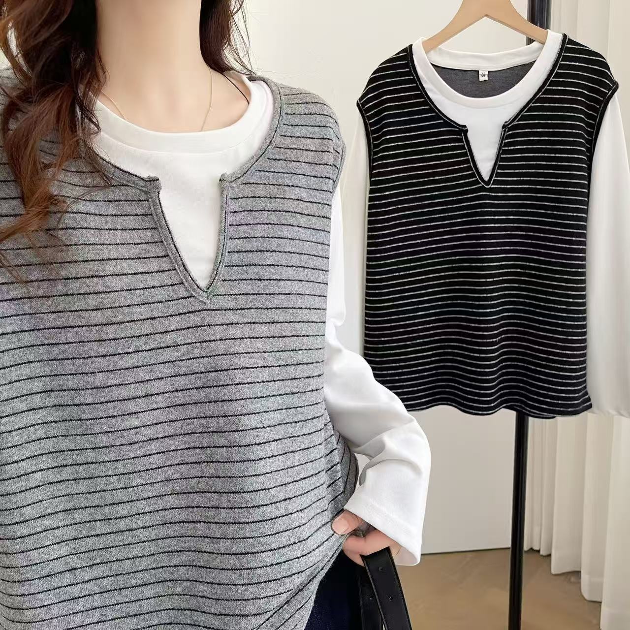 大码女装秋季新款时尚长袖T恤女宽松显瘦百搭胖mm洋气打底上衣服