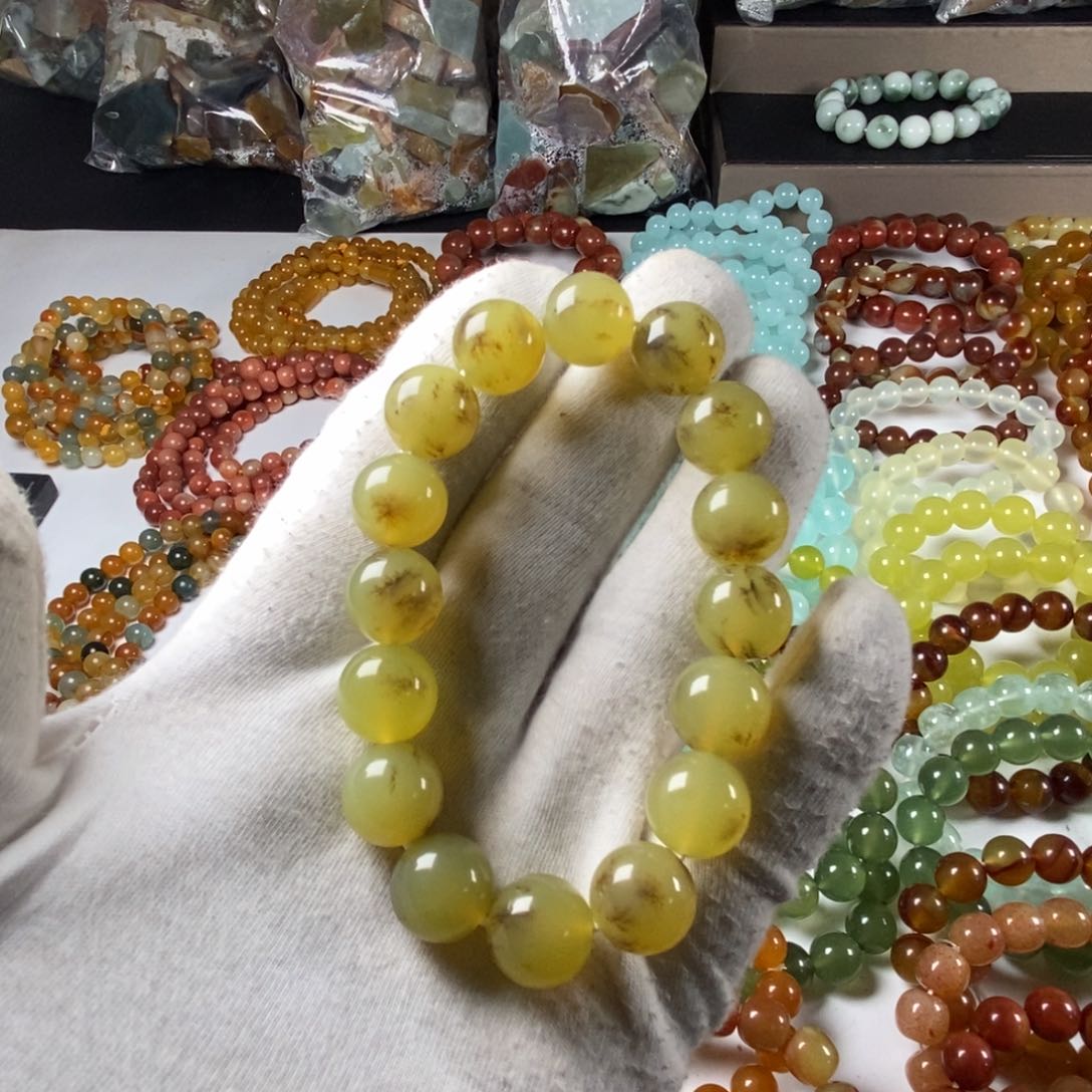 蛇纹石玉手链未镶嵌岫玉水草卡14手串