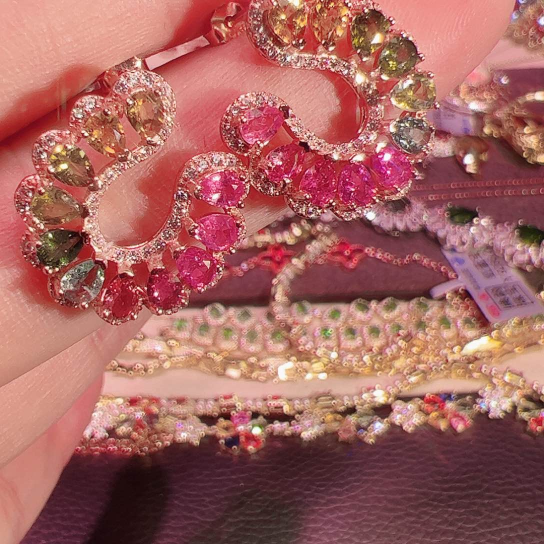 碧玺碧玺耳坠银S925镶嵌