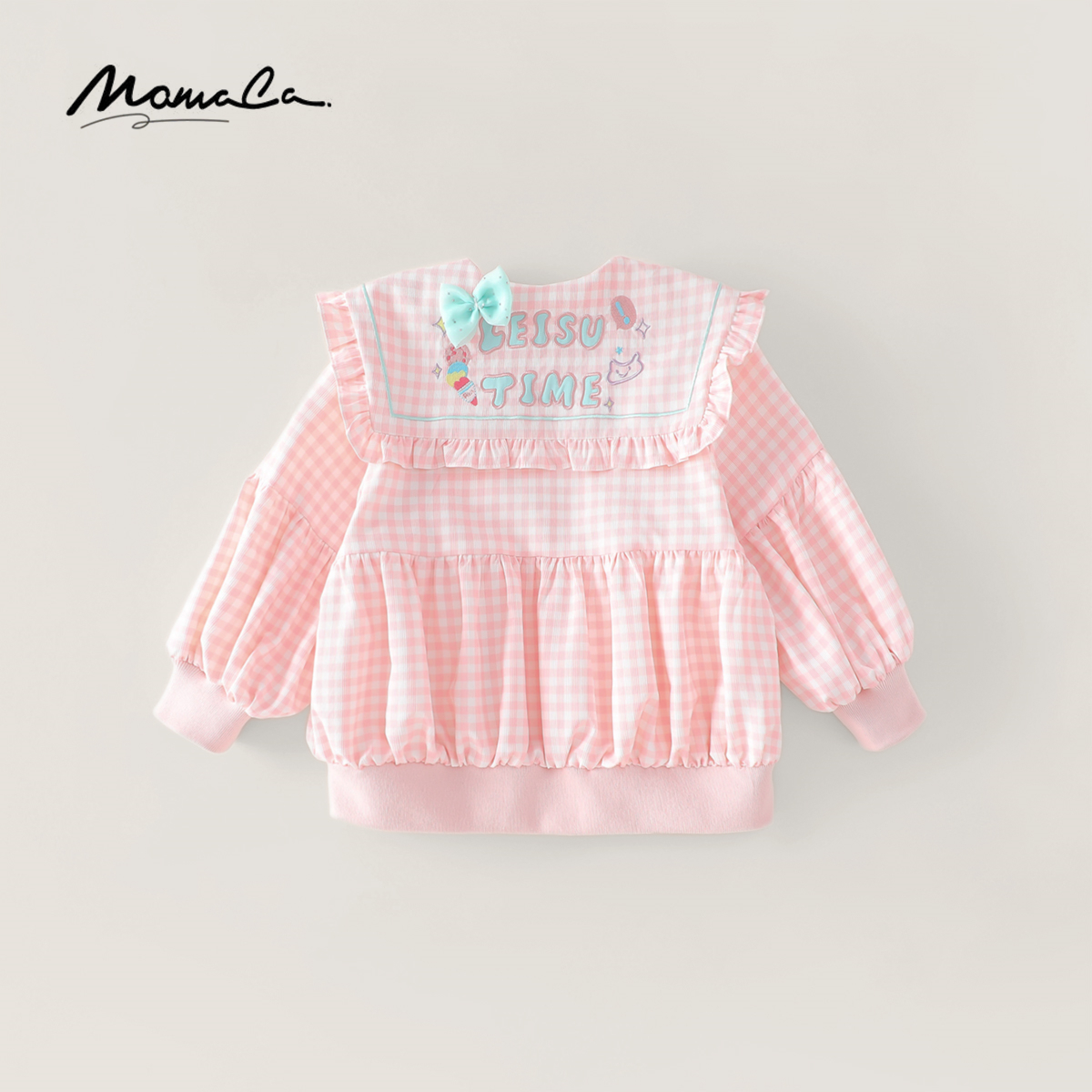 MOMOCO春季新款女童时尚粉格可爱风洋气外套77520138010