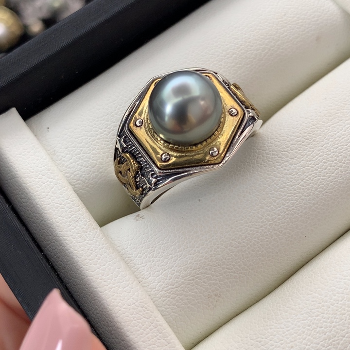 银S925镶嵌戒指海水珍珠