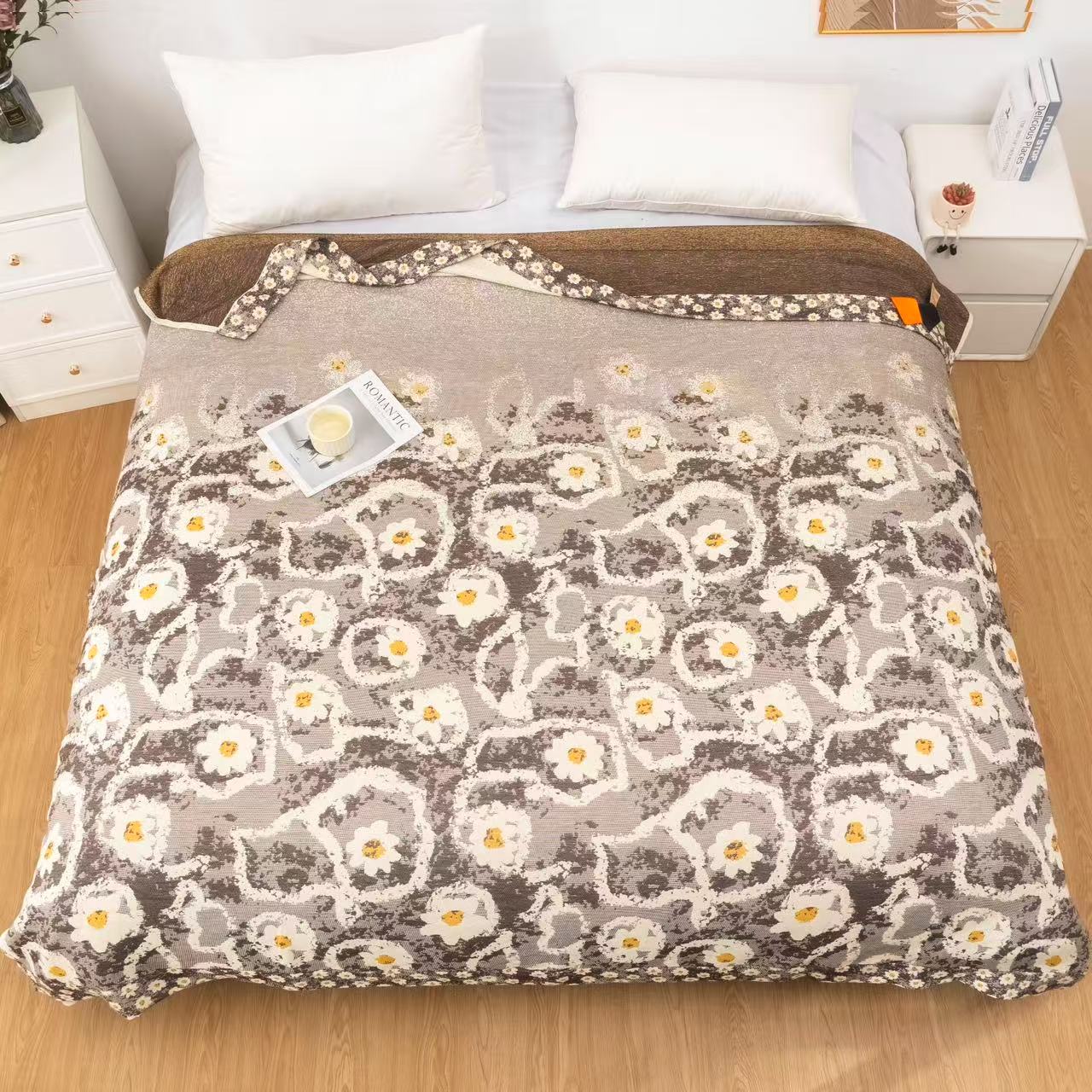 床盖【流金花艺】2X2.3米 高端轻奢亲肤双人四季可铺可盖床盖毯子