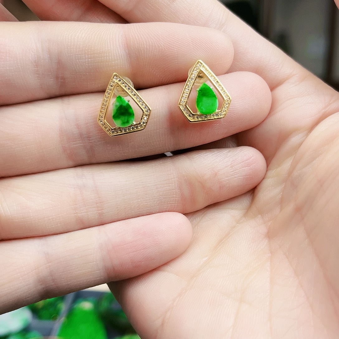 翡翠耳饰银S925镶嵌耳饰