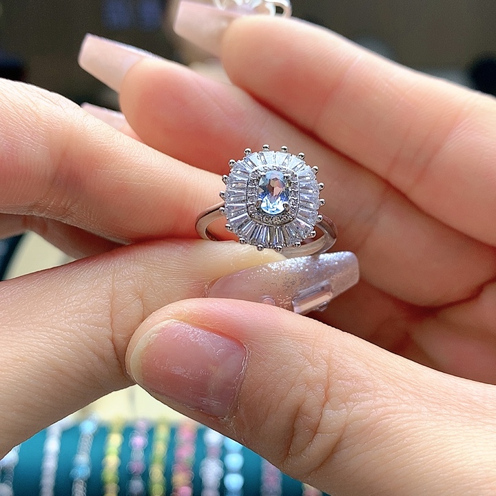 海蓝宝石戒圈银S925镶嵌