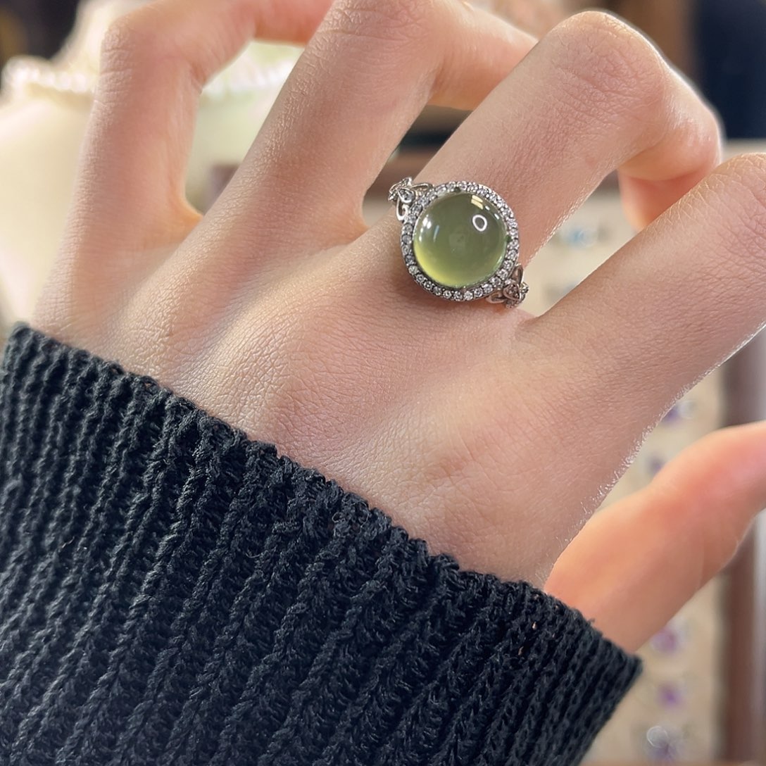 蛇纹石玉银S925镶嵌戒指