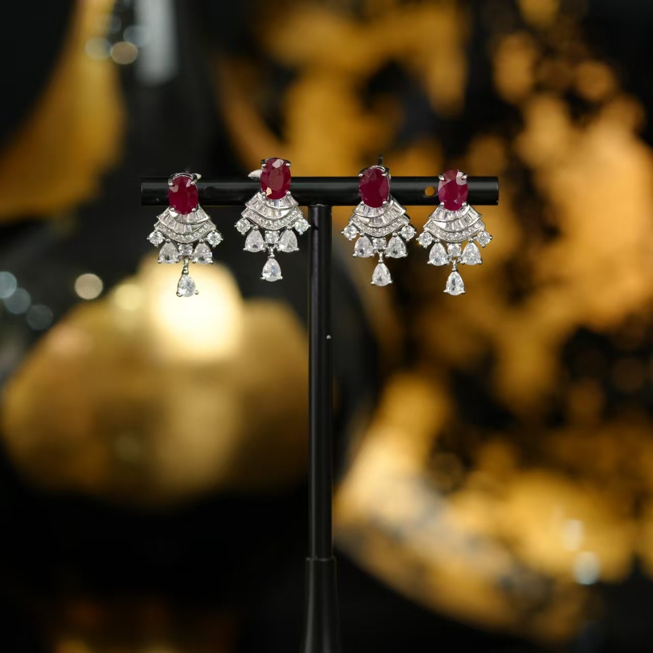 红宝石（处理）【初见珠宝】红宝石耳钉7-1C376X16【多样性发一件】