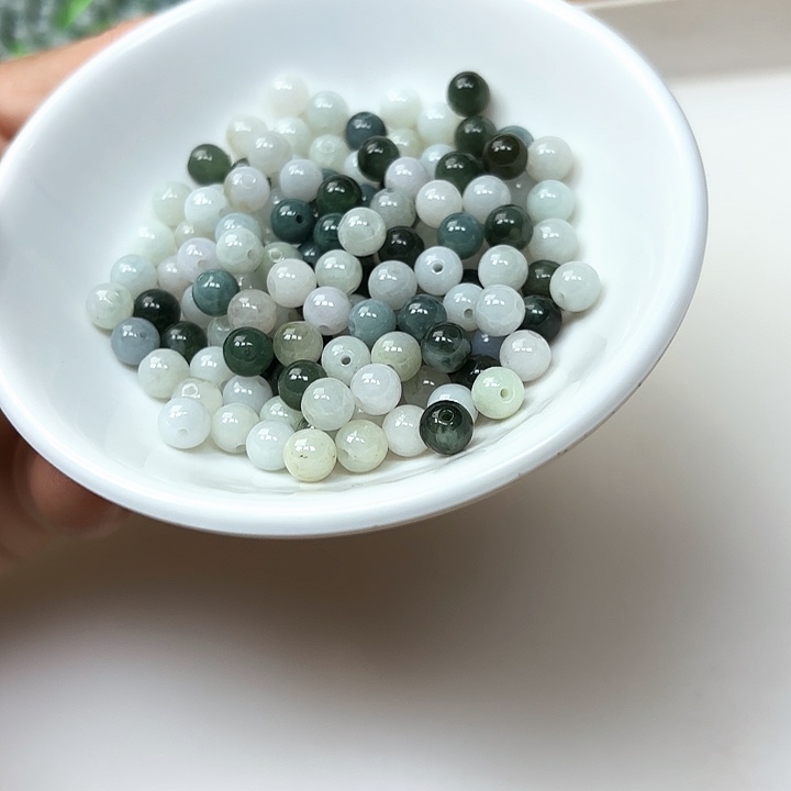 翡翠未镶嵌手链散珠120+10颗卡6