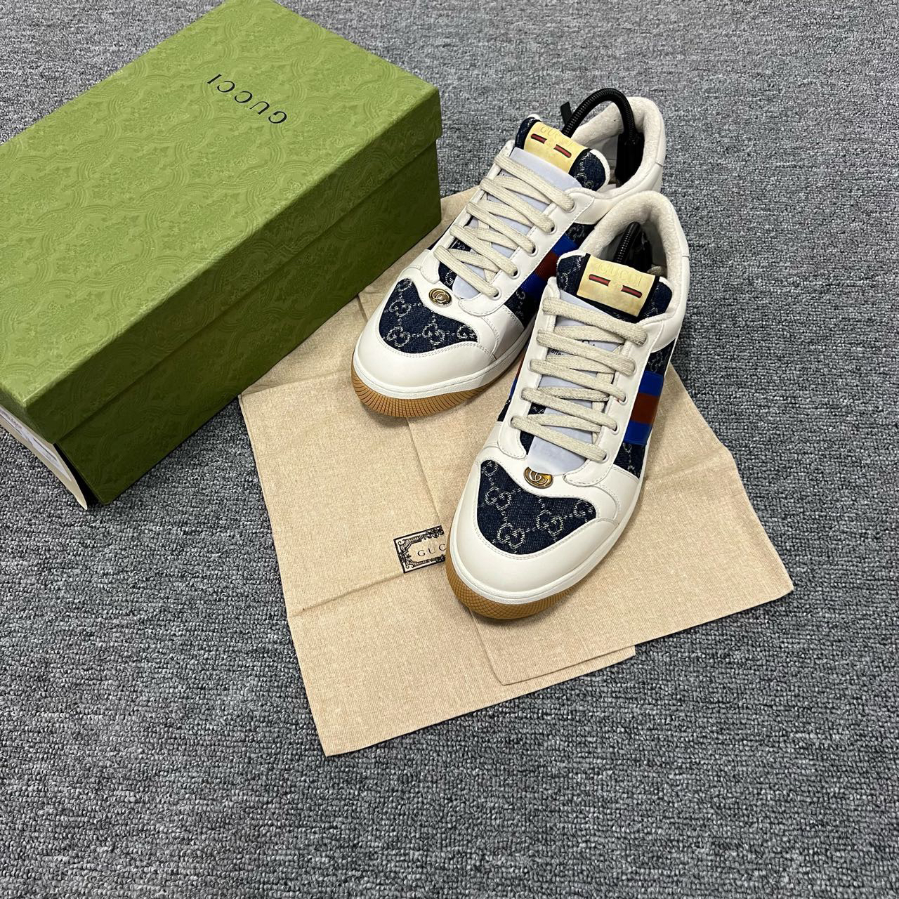 99新 GUCCI/古驰  白蓝牛仔板鞋 46码/99新/原盒防尘袋