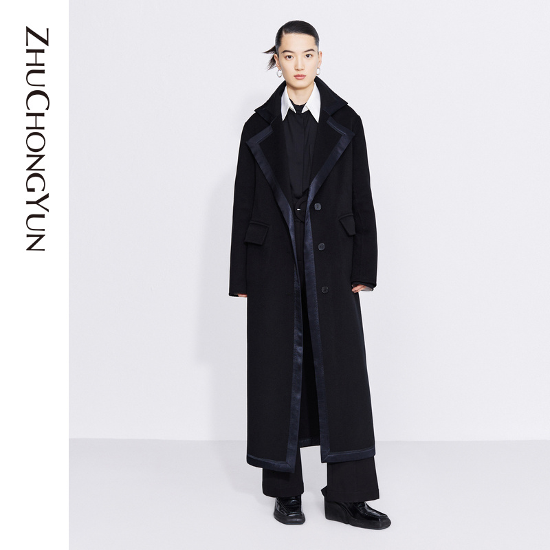 ZHUCHONGYUN冬季山羊绒翻领大衣