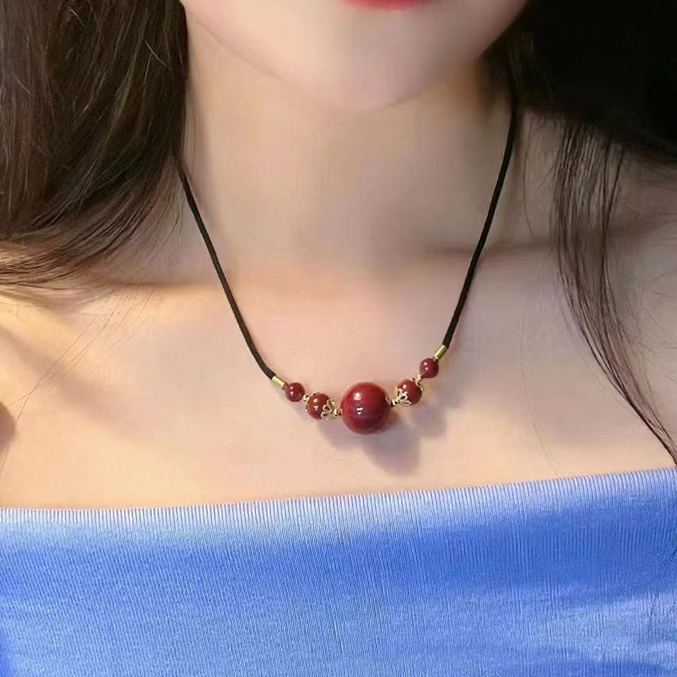 含辰砂工艺品朱砂时尚单珠锁骨链