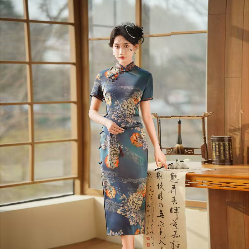 【809】衣长120cm双侧气质复古港风旗袍