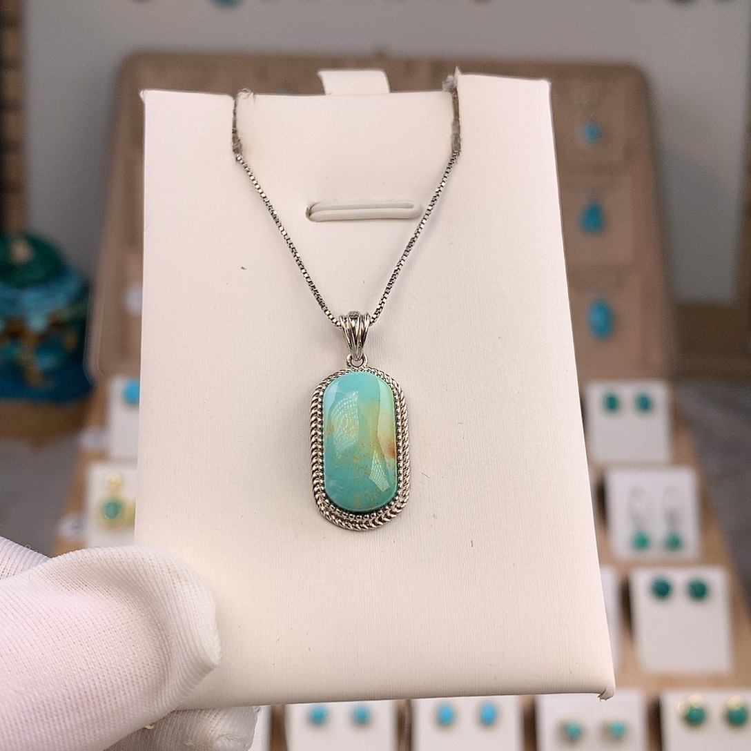 绿松石银S925镶嵌吊坠(不含链)