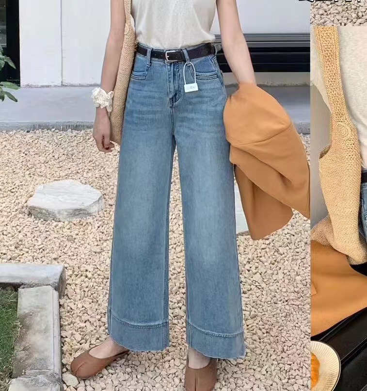 9316号8560#春新款百搭简约微弹九分显瘦直筒牛仔裤（配腰带）（预）