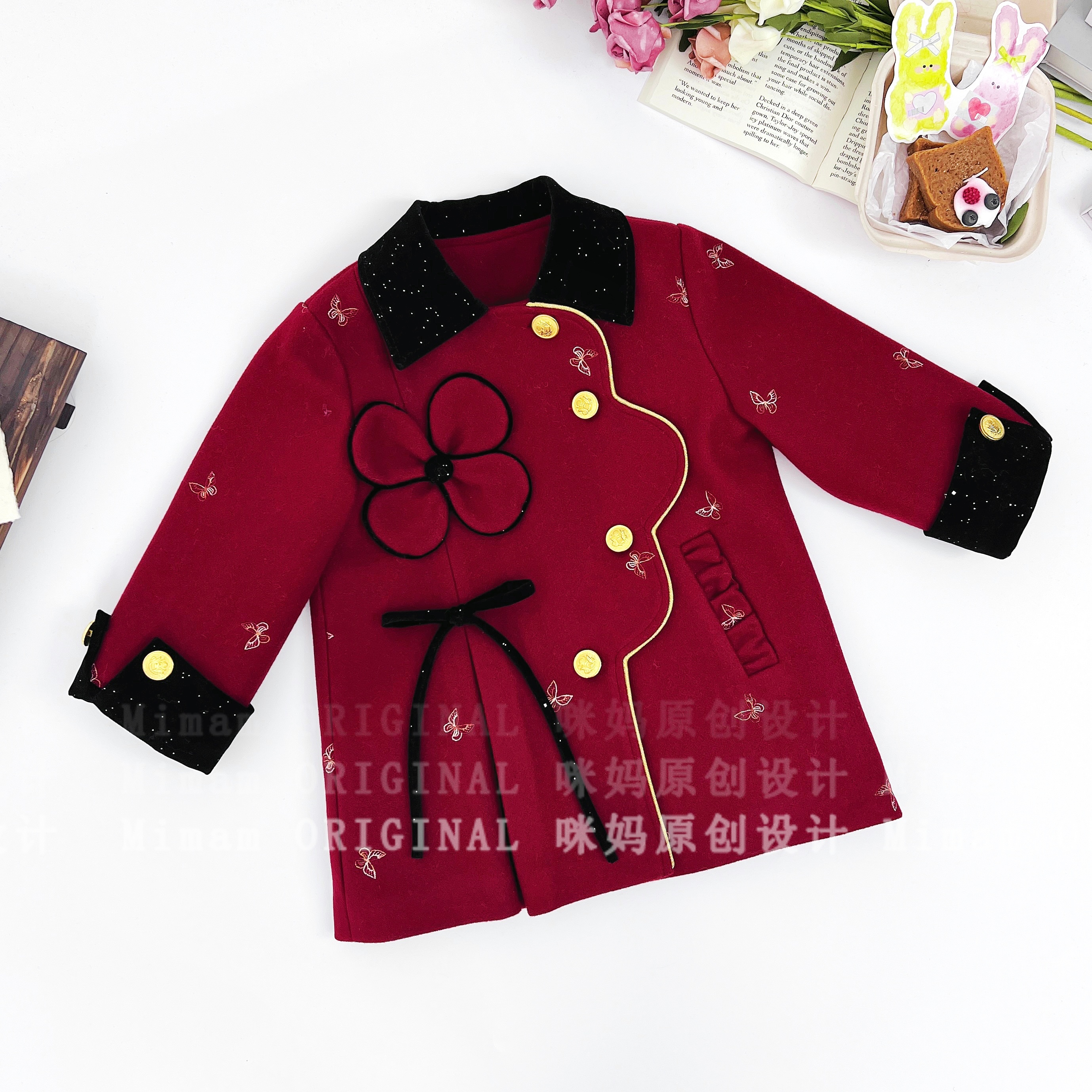 【花昕】女童红色重工年服潮流外套裙冬季时髦外套5D798HON