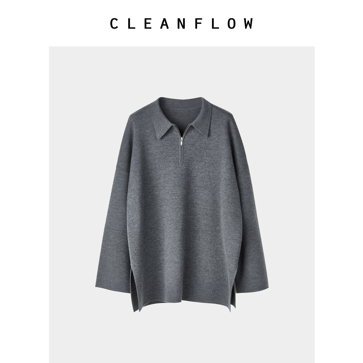 CLEANFLOW | 精纺羊毛针织翻领半开襟套头毛衫卫衣女2025早春上衣