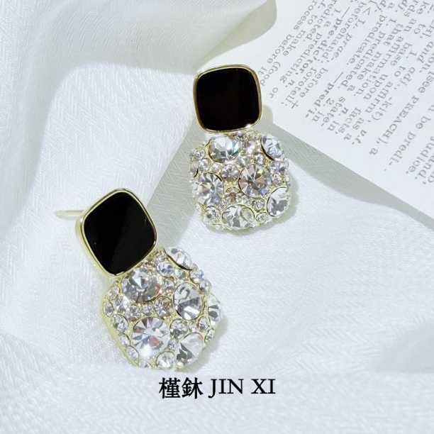 925银耳饰 925纯银巴洛克黑方锆石吊坠耳环气质日韩女耳饰0007