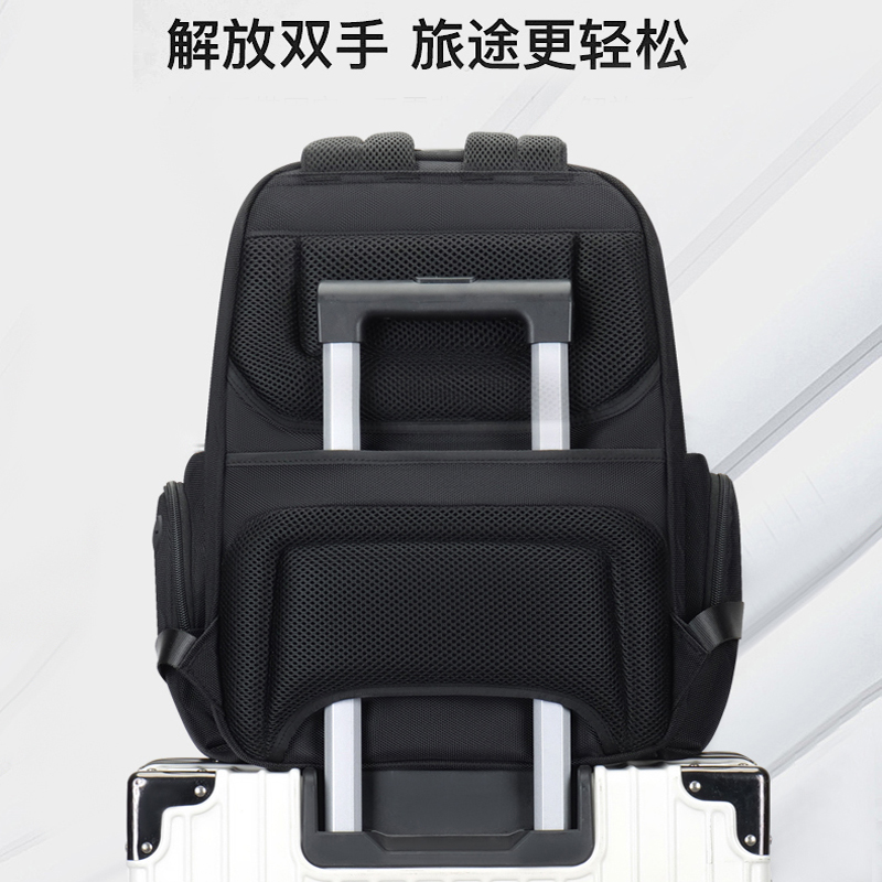 轻便工装风黑色双肩包时尚新款通勤潮流防水耐磨防摔电脑包PWSTA3