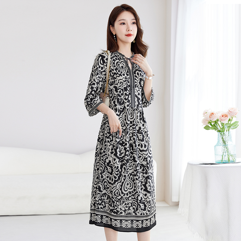 【敏洋纯】夏季新款桑蚕丝真丝轻奢优雅女装连衣裙82501073