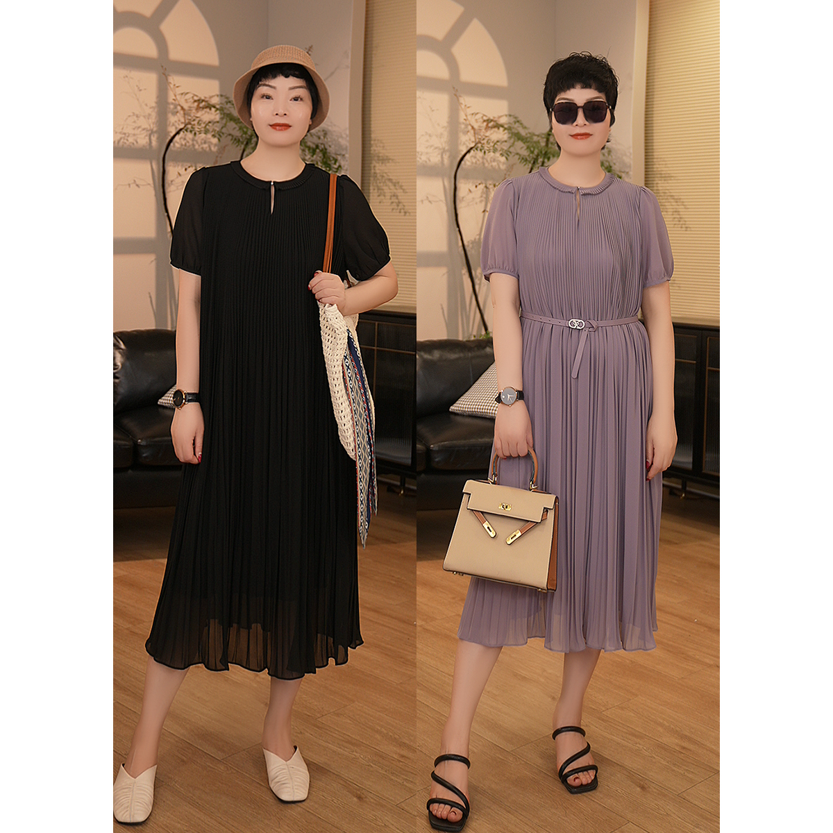 【珍姐】舞动星空 法式优雅气质轻奢花边圆领百褶短袖连衣裙DC5805