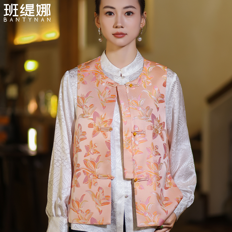 女装中国风爆款2025民族风复古碎花马夹新中式女新款新中式马甲