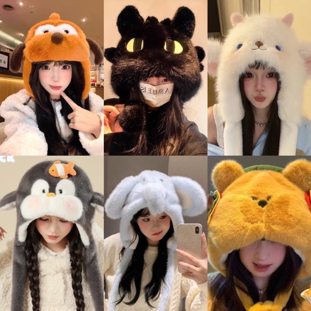 【可爱帽子】新新新款毛茸茸女款可爱毛绒帽子加绒防寒保暖帽