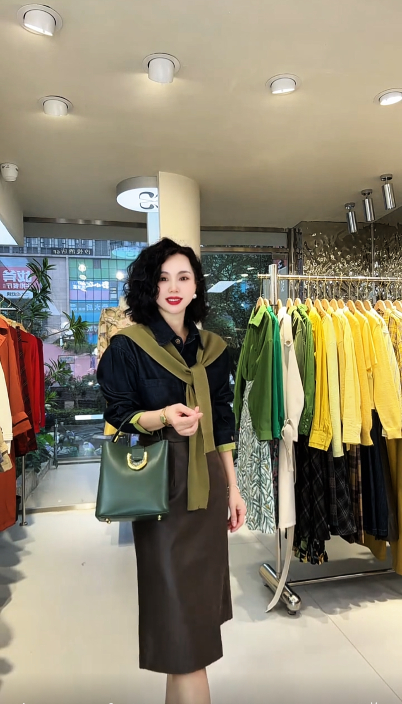 1322*美式复古牛仔衬衫带披肩二件套