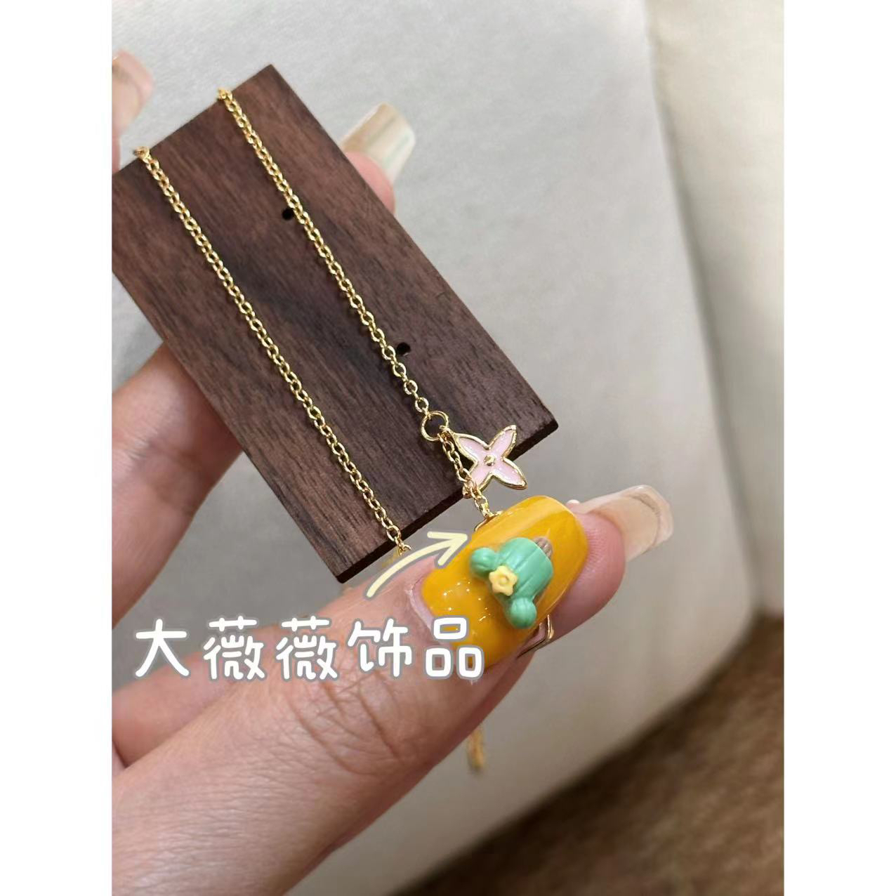 铜合金项链 粉色字母十字花项链-67607