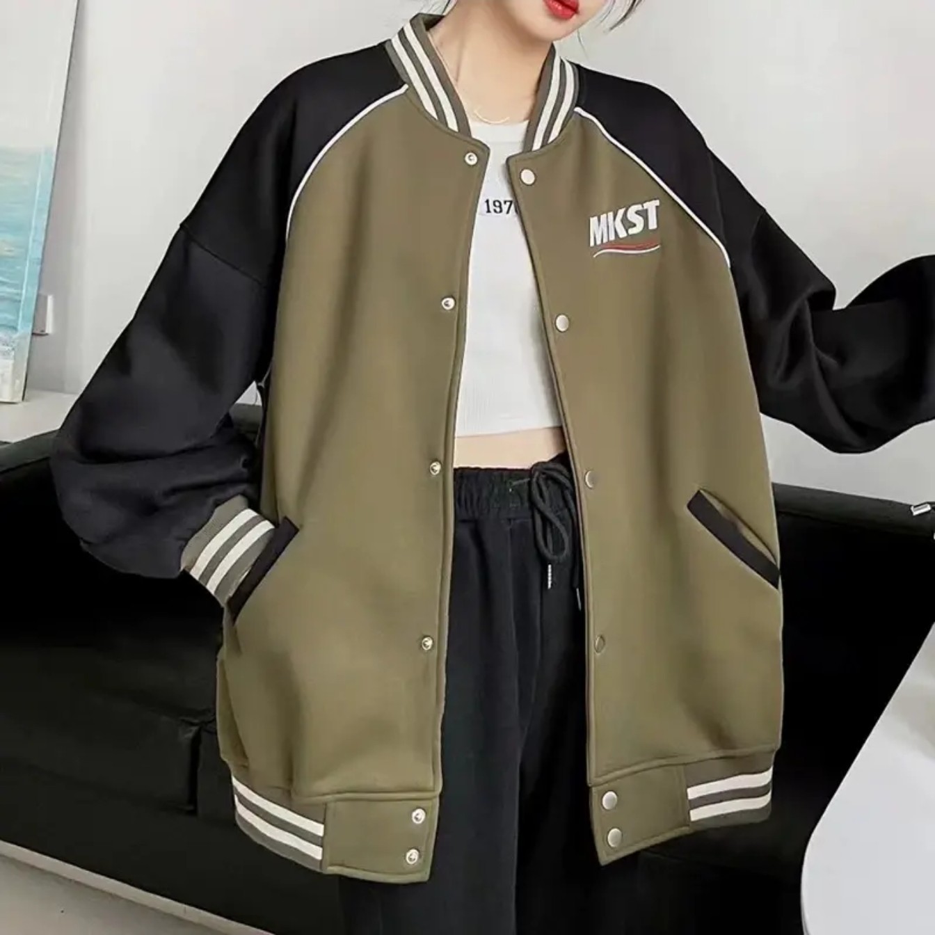 春秋款【MKST】刺绣棒球服外套休闲拼接撞色百搭